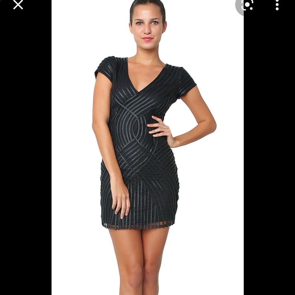 Parker Fabianna Leather Mesh Cocktail Dress